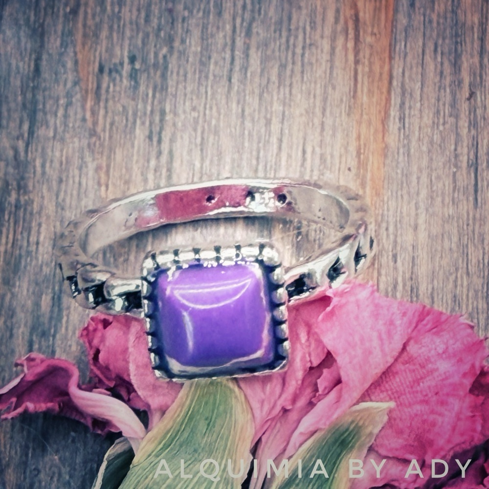 Square POP _Silver & purple turquoise Stone Ring — Minimal Artisan Glow